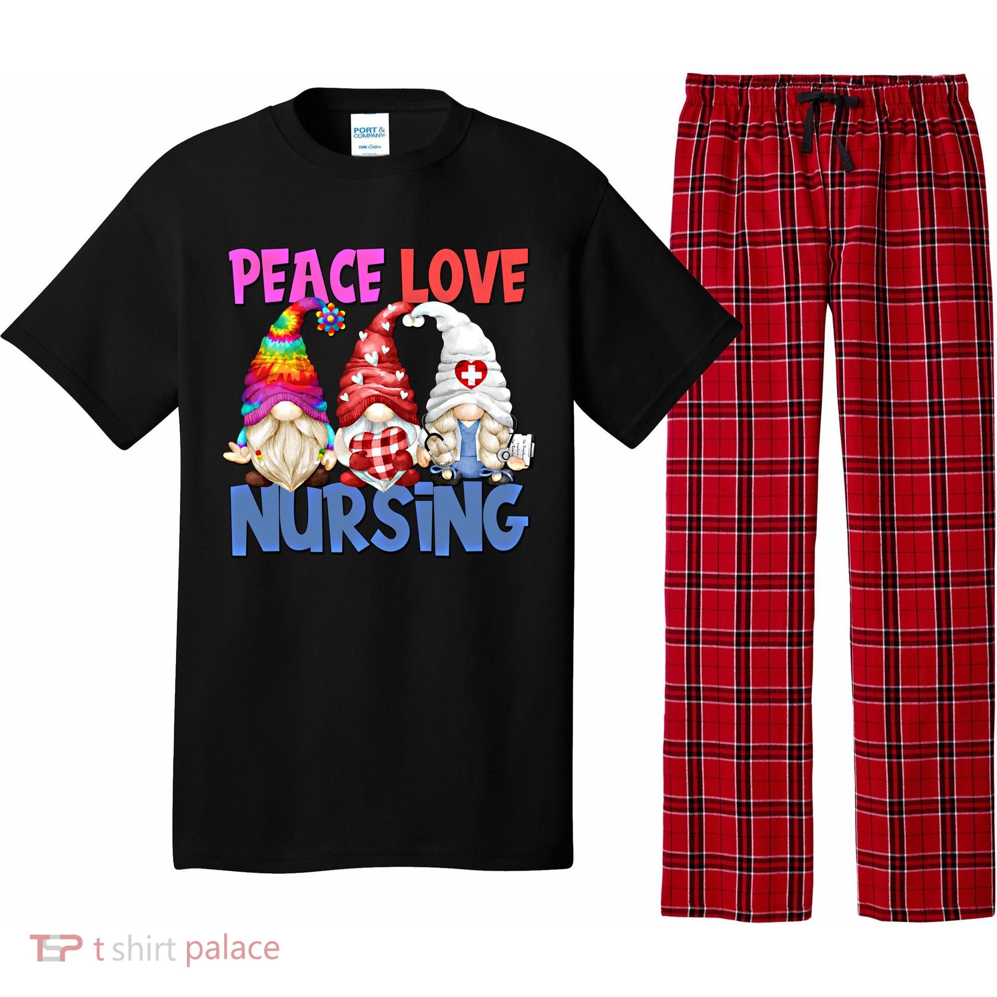 Funny Peace Love Nursing Gnome And Certified Nurse Gift Pajama Set