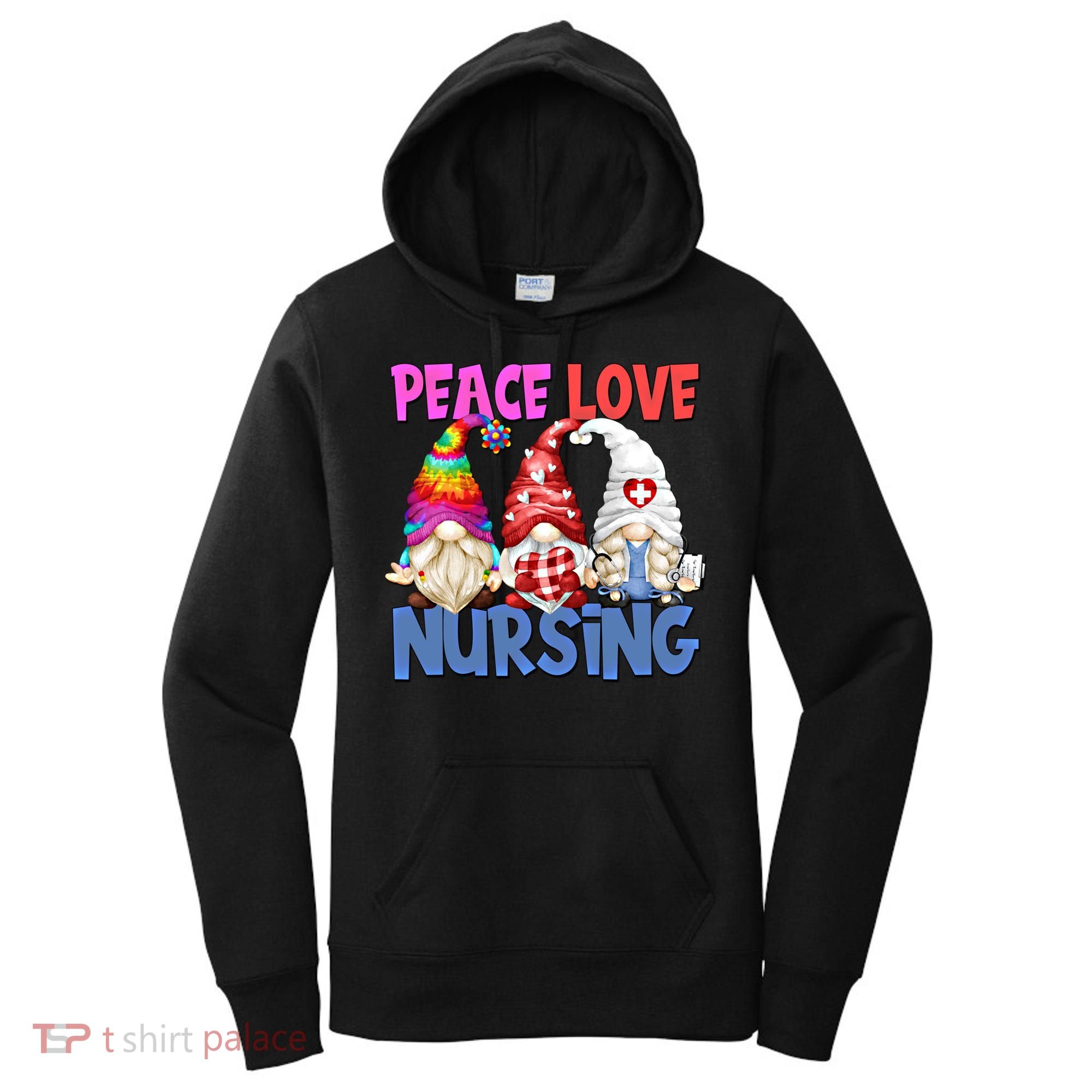 Funny Peace Love Nursing Gnome And Certified Nurse Gift Women's Hoodie
