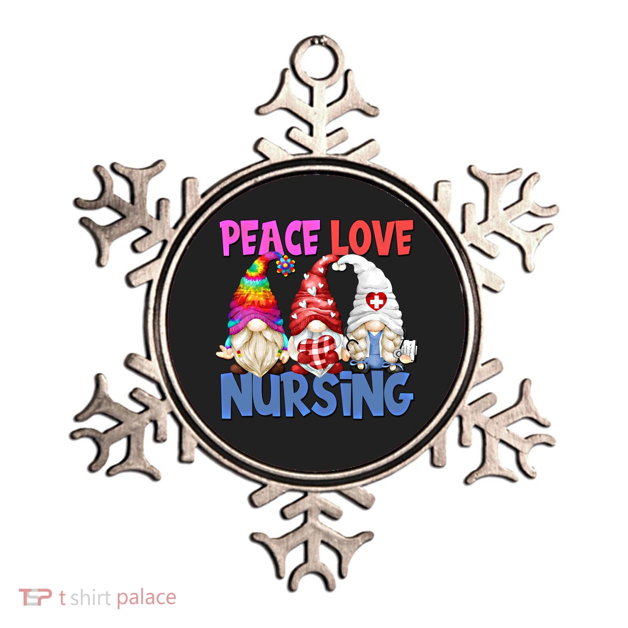 Funny Peace Love Nursing Gnome And Certified Nurse Gift Ornament