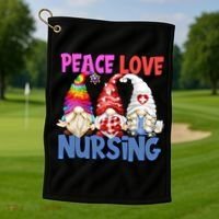 Funny Peace Love Nursing Gnome And Certified Nurse Gift Golf Towel thumb 1