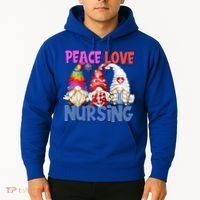 Funny Peace Love Nursing Gnome And Certified Nurse Gift Hoodie thumb 2