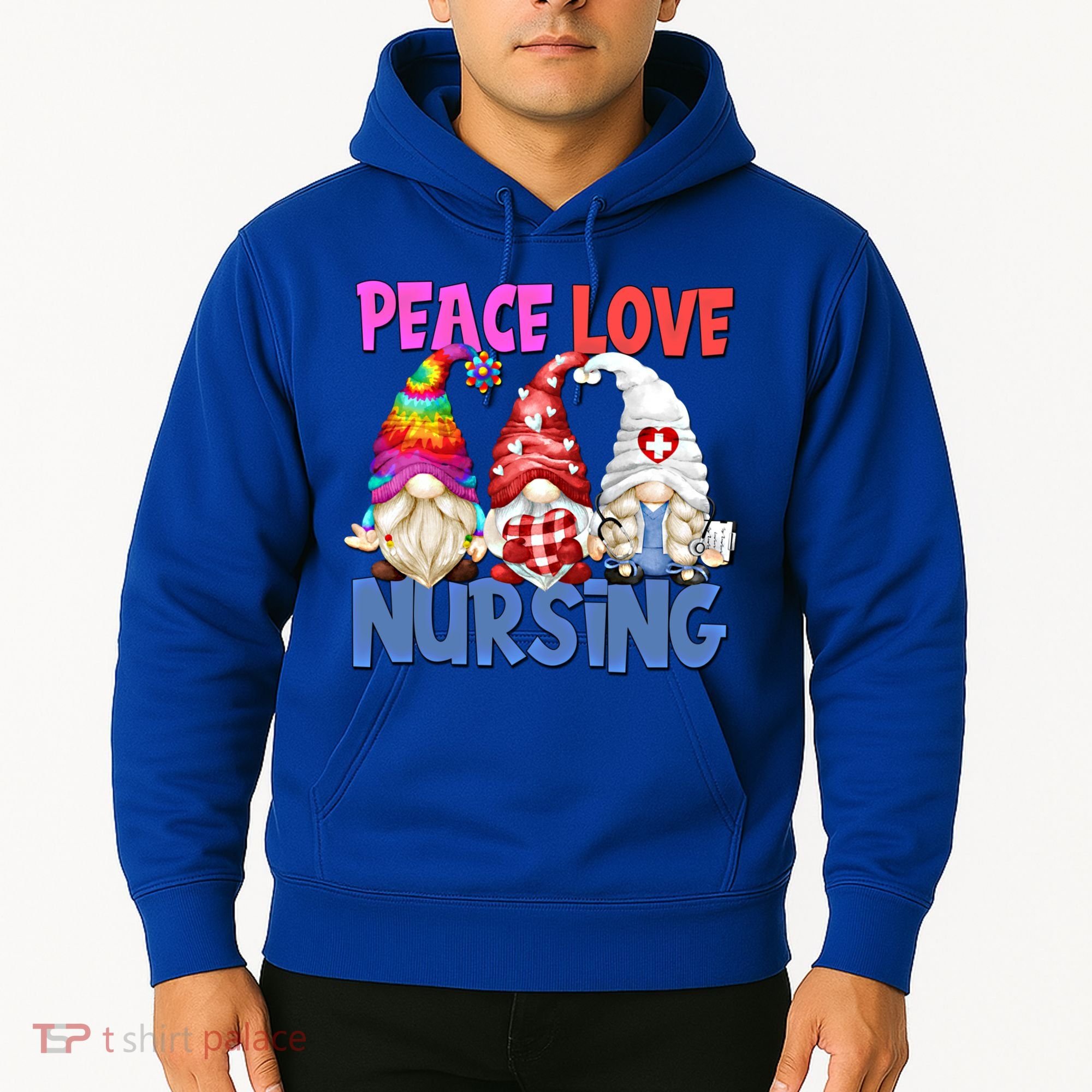 Funny Peace Love Nursing Gnome And Certified Nurse Gift Hoodie