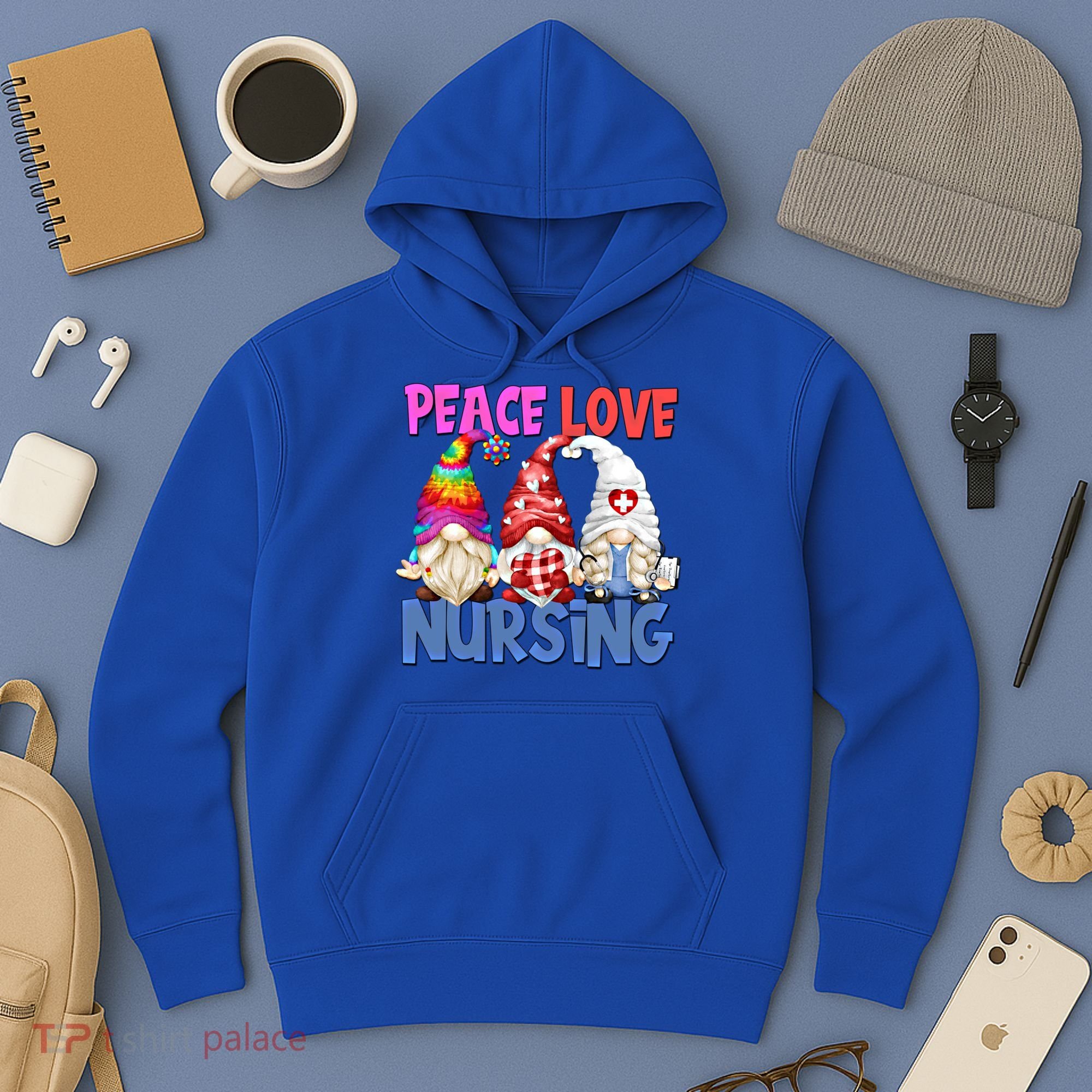 Funny Peace Love Nursing Gnome And Certified Nurse Gift Hoodie