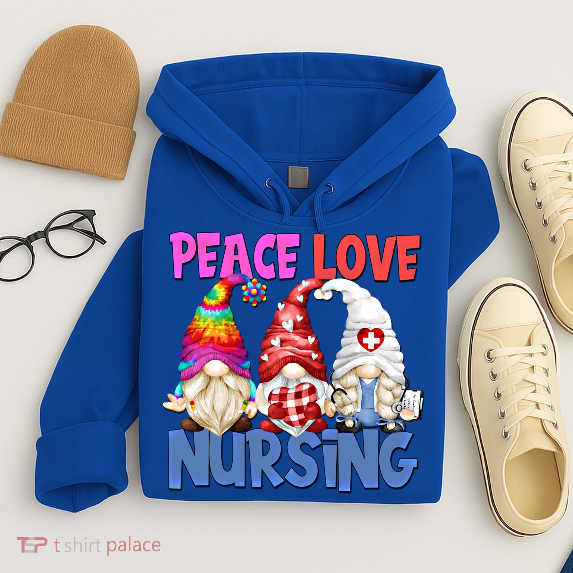 Funny Peace Love Nursing Gnome And Certified Nurse Gift Hoodie