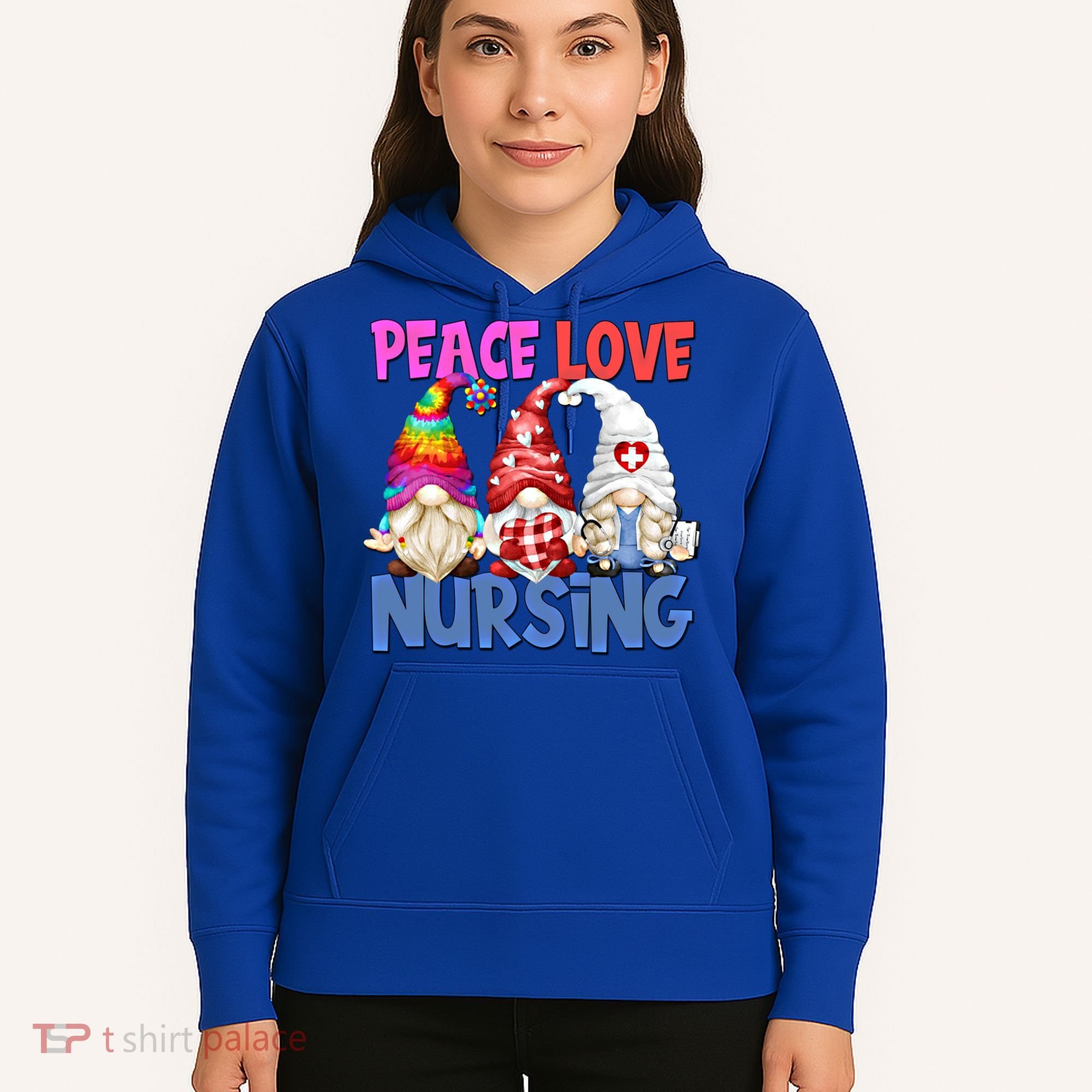 Funny Peace Love Nursing Gnome And Certified Nurse Gift Hoodie