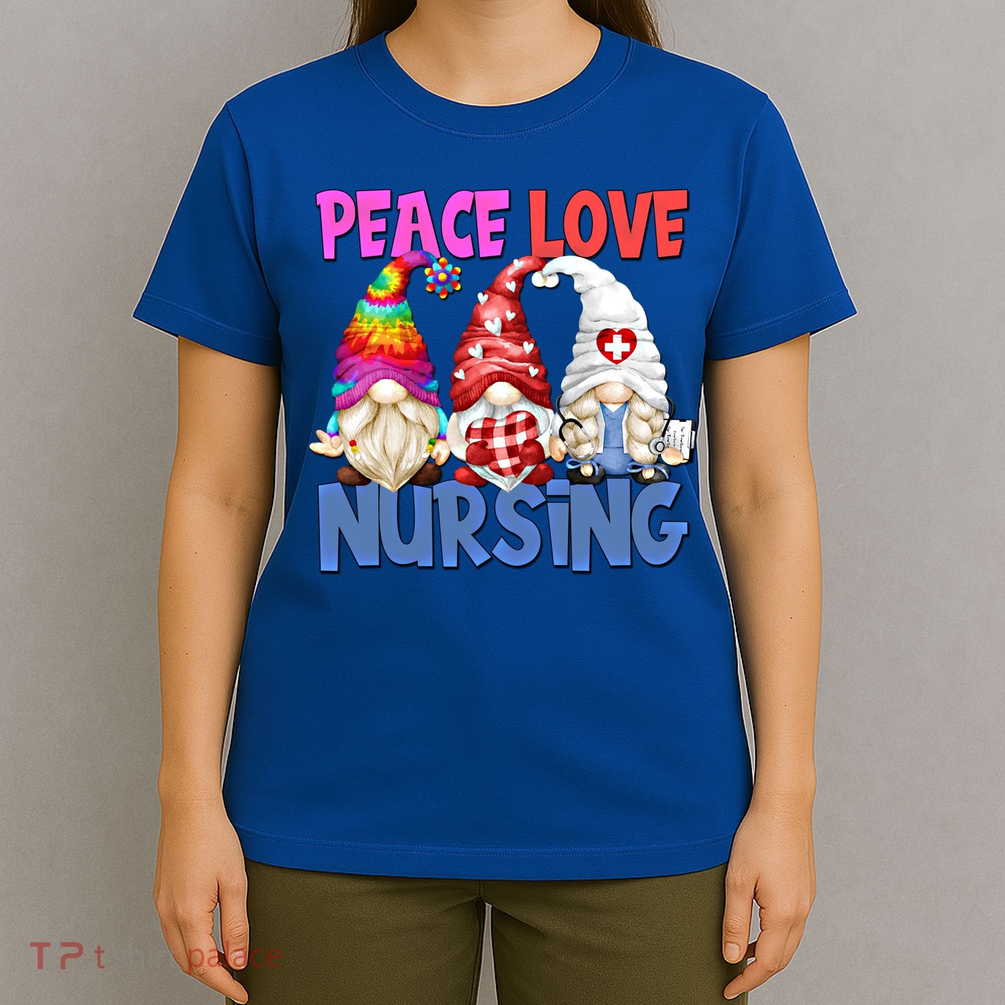 Funny Peace Love Nursing Gnome And Certified Nurse Gift T-Shirt