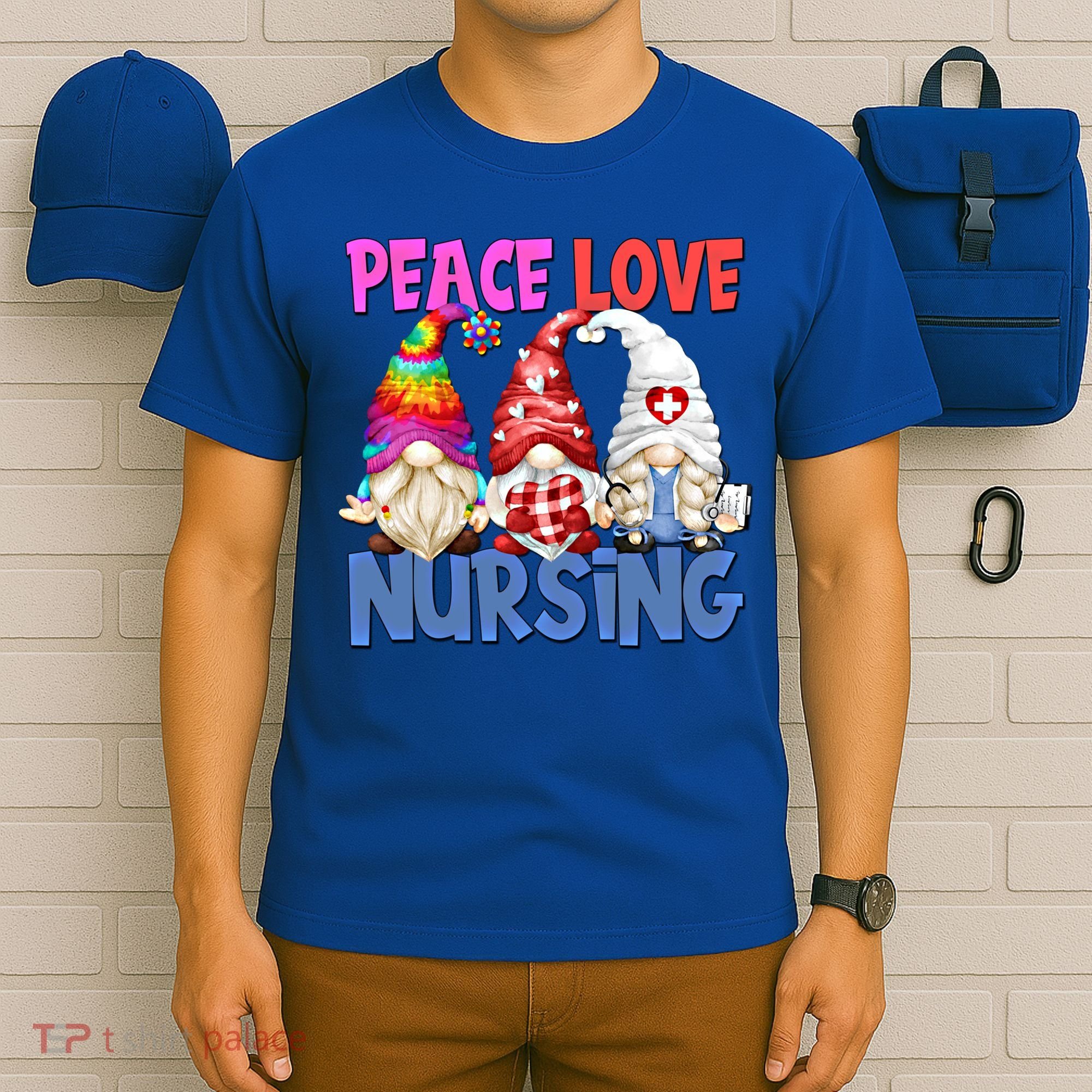 Funny Peace Love Nursing Gnome And Certified Nurse Gift T-Shirt
