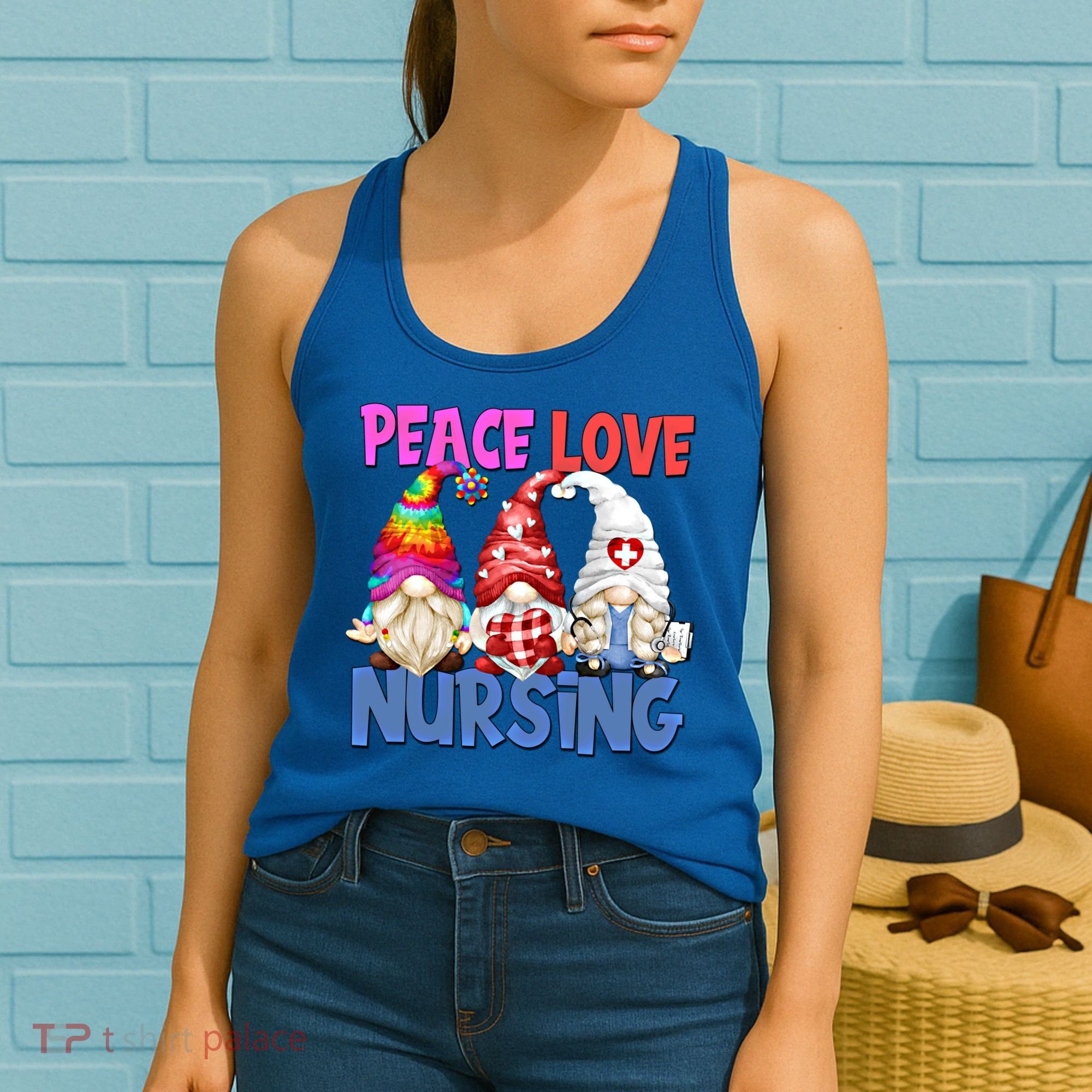 Funny Peace Love Nursing Gnome And Certified Nurse Gift Women's Tank Top