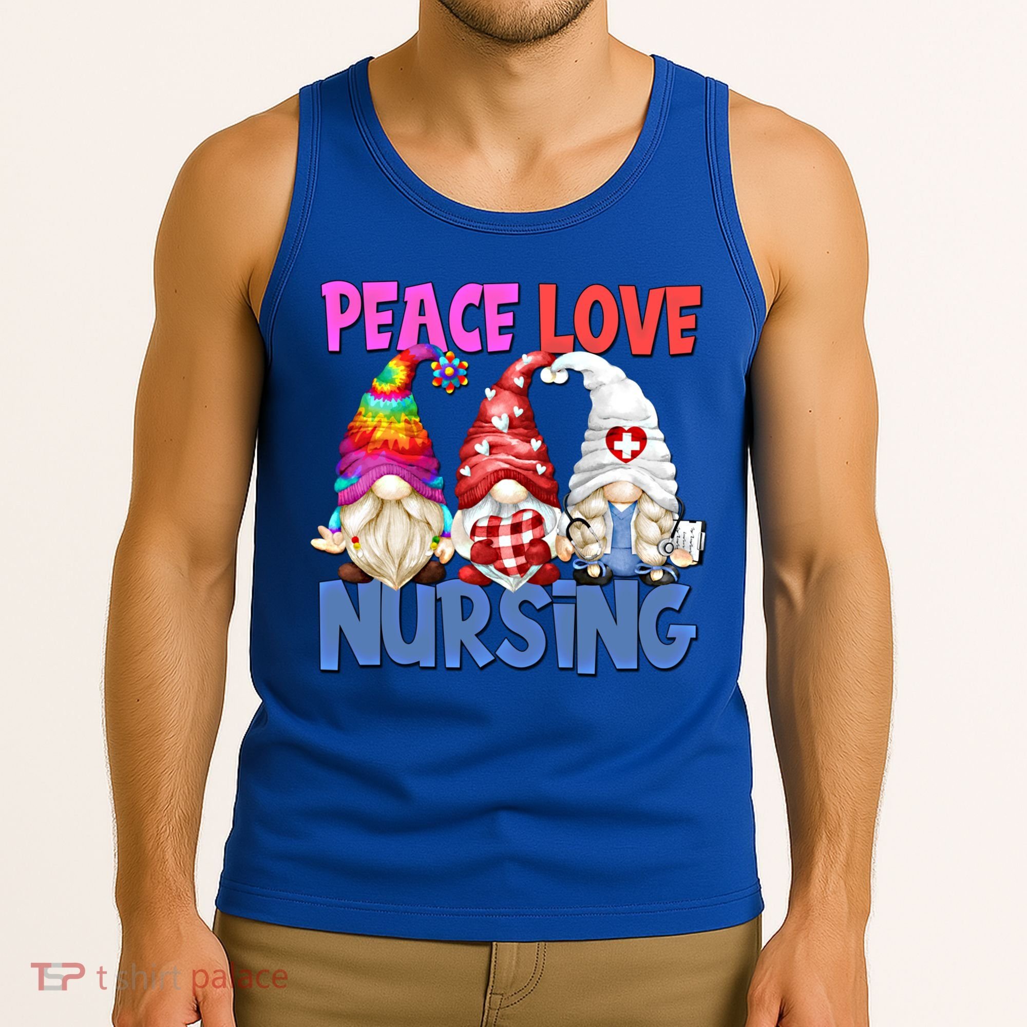Funny Peace Love Nursing Gnome And Certified Nurse Gift Tank Top