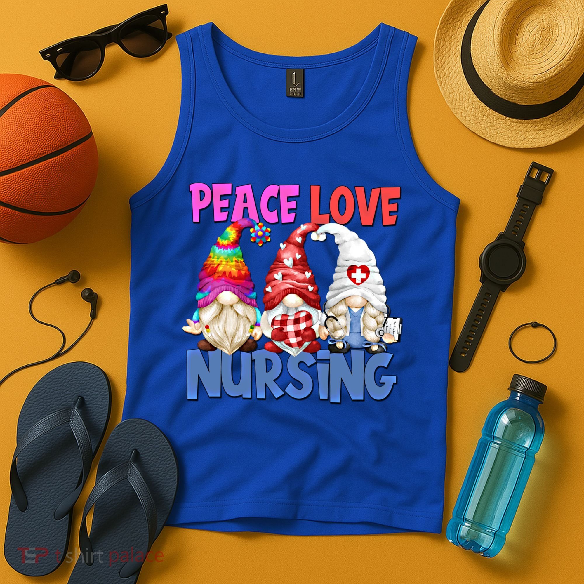 Funny Peace Love Nursing Gnome And Certified Nurse Gift Tank Top
