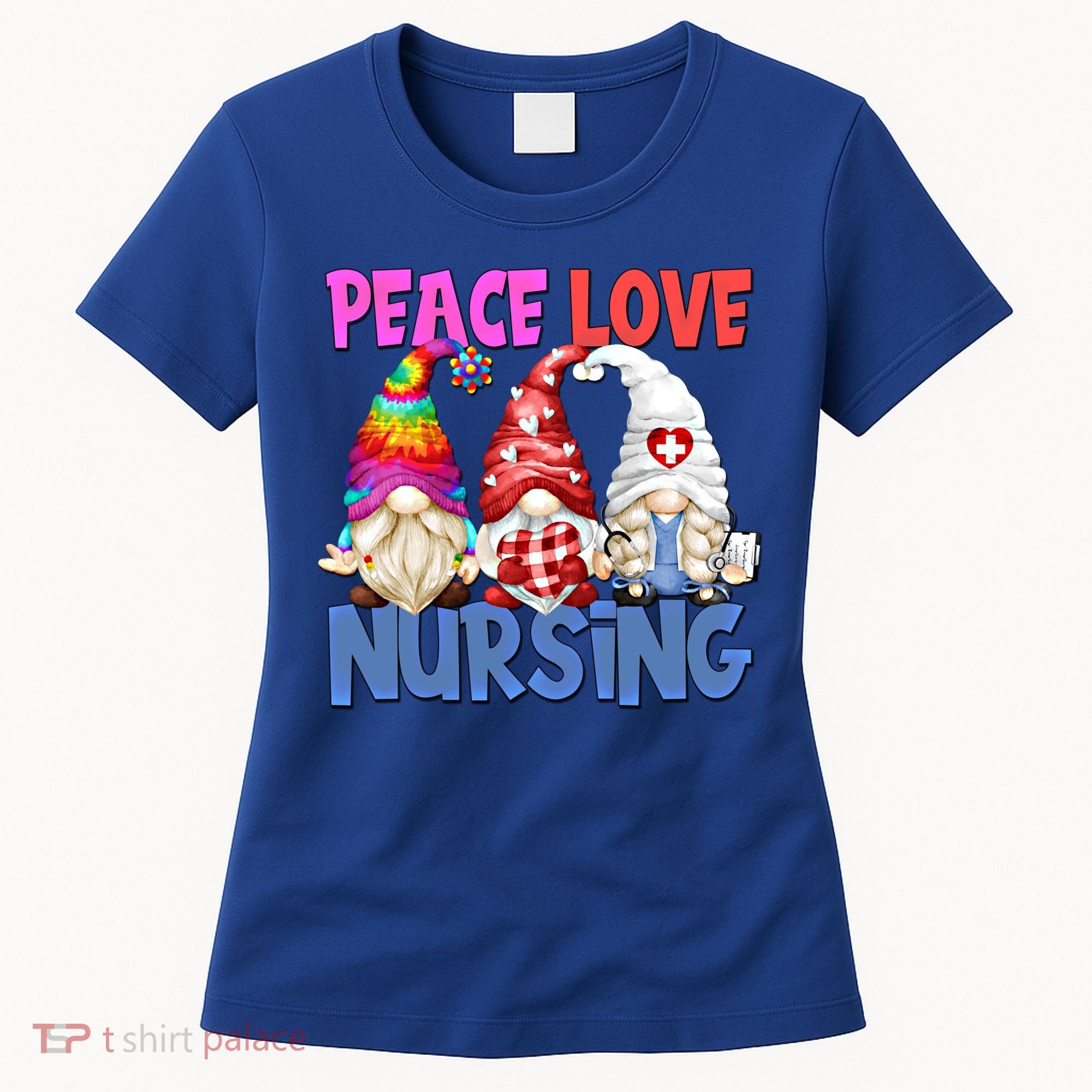 Funny Peace Love Nursing Gnome And Certified Nurse Gift Women's T-Shirt