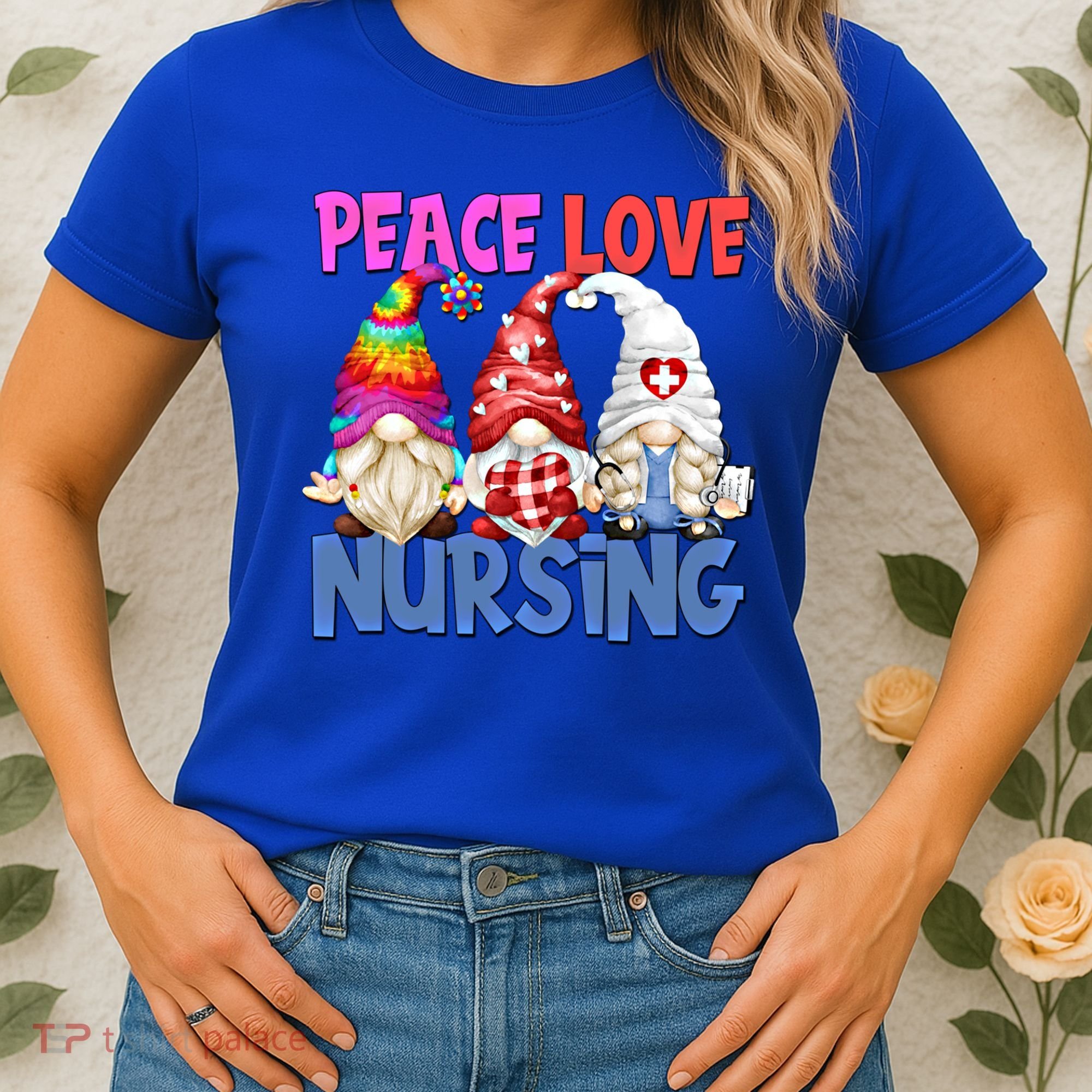 Funny Peace Love Nursing Gnome And Certified Nurse Gift Women's T-Shirt