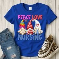 Funny Peace Love Nursing Gnome And Certified Nurse Gift Women's T-Shirt thumb 3