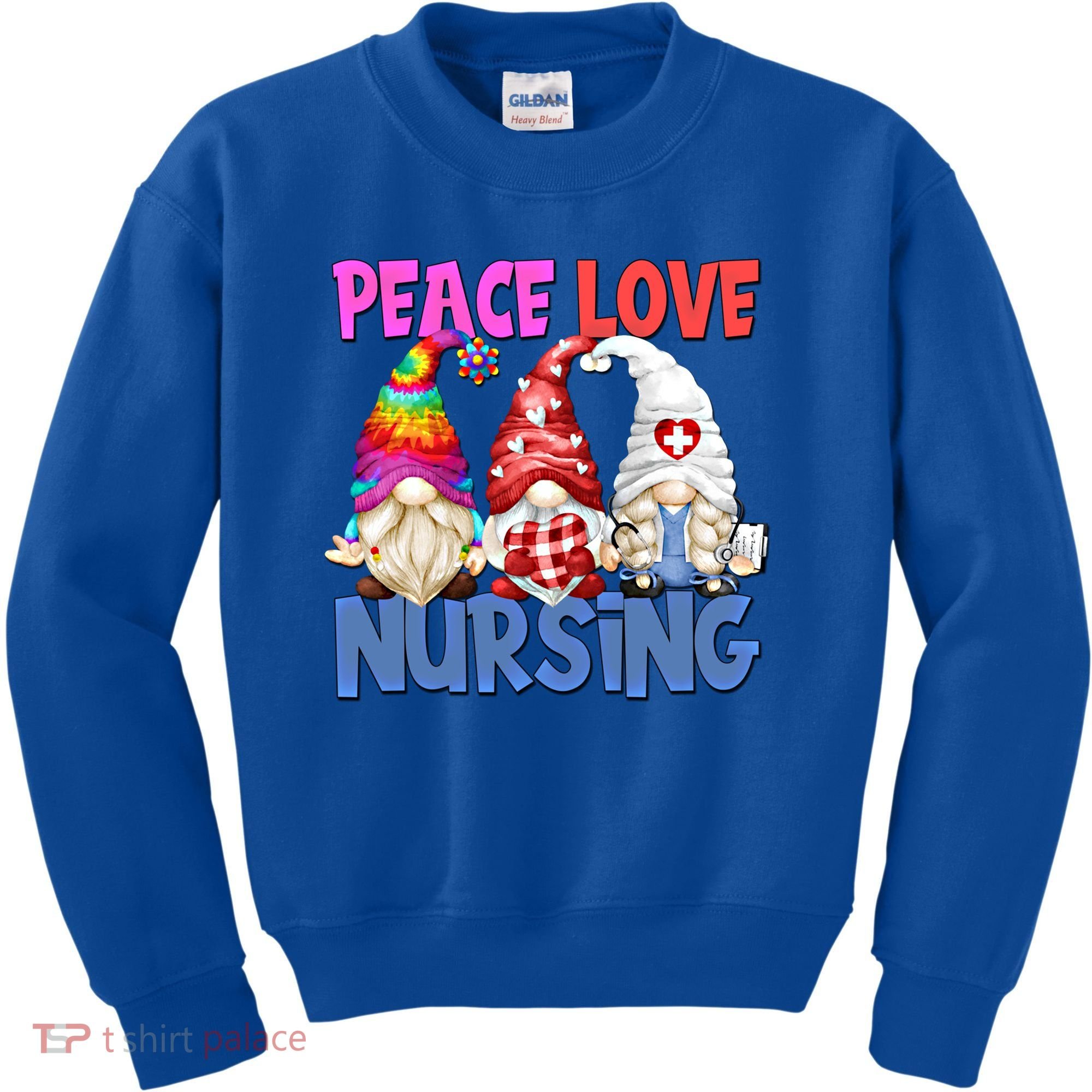 Funny Peace Love Nursing Gnome And Certified Nurse Gift Kids Sweatshirt