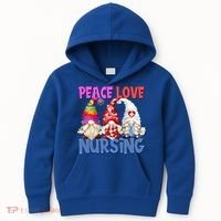 Funny Peace Love Nursing Gnome And Certified Nurse Gift Kids Hoodie thumb 0