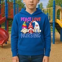 Funny Peace Love Nursing Gnome And Certified Nurse Gift Kids Hoodie thumb 2