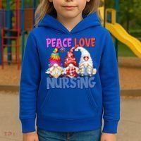 Funny Peace Love Nursing Gnome And Certified Nurse Gift Kids Hoodie thumb 3