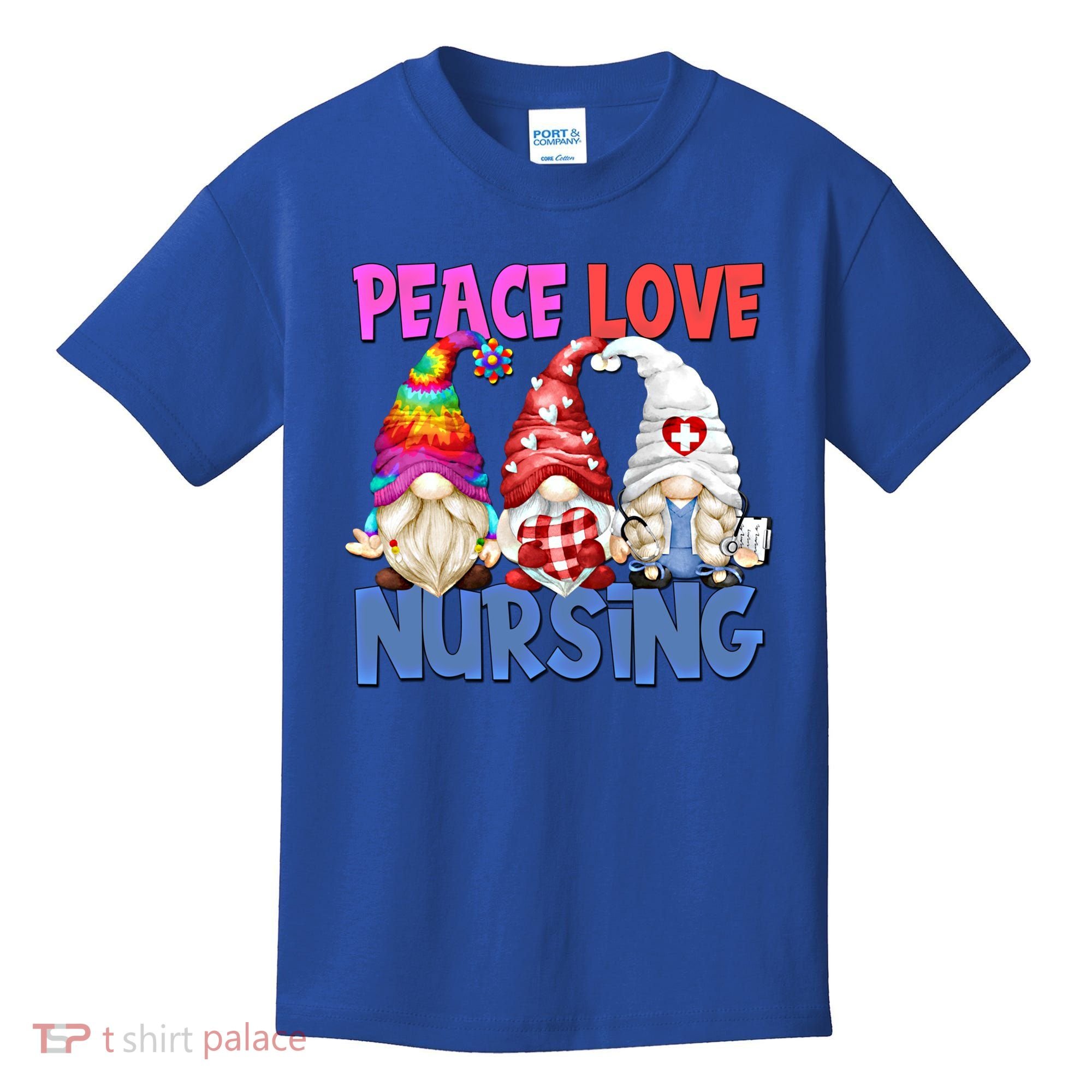 Funny Peace Love Nursing Gnome And Certified Nurse Gift Kids T-Shirt