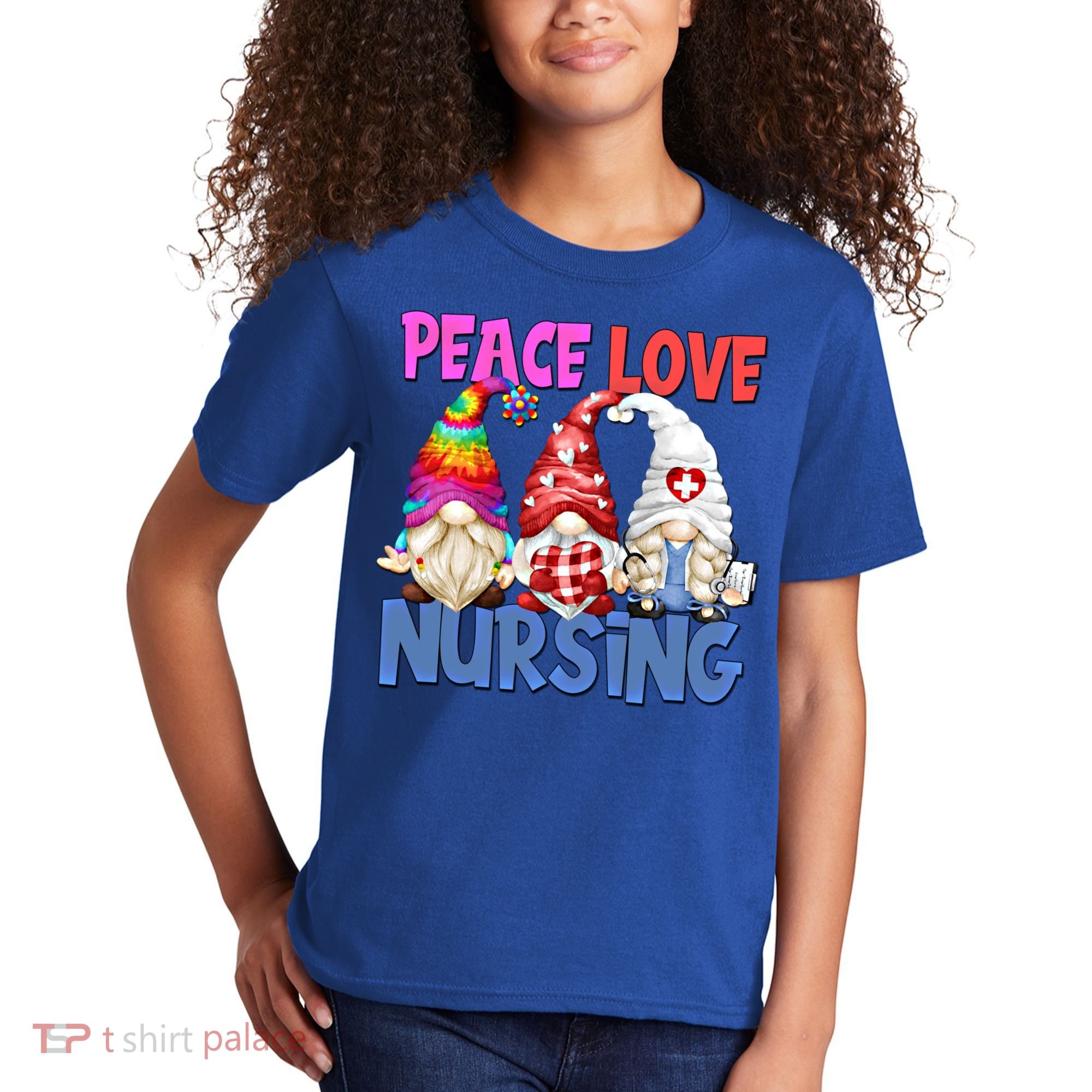 Funny Peace Love Nursing Gnome And Certified Nurse Gift Kids T-Shirt