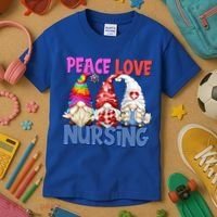 Funny Peace Love Nursing Gnome And Certified Nurse Gift Kids T-Shirt thumb 3