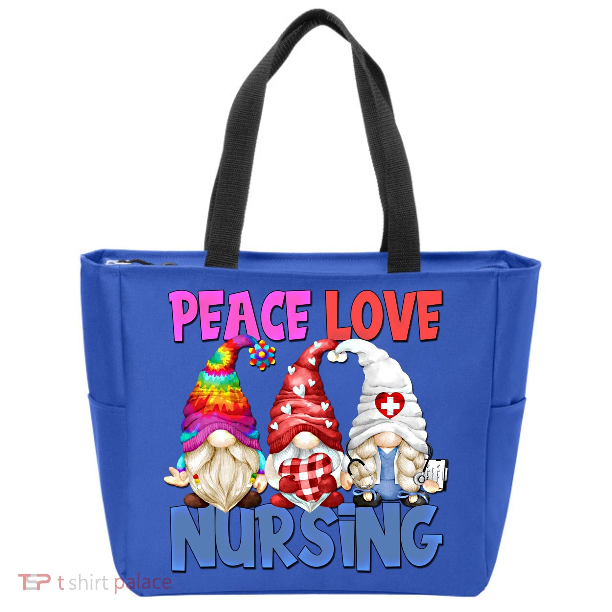 Funny Peace Love Nursing Gnome And Certified Nurse Gift Tote Bag