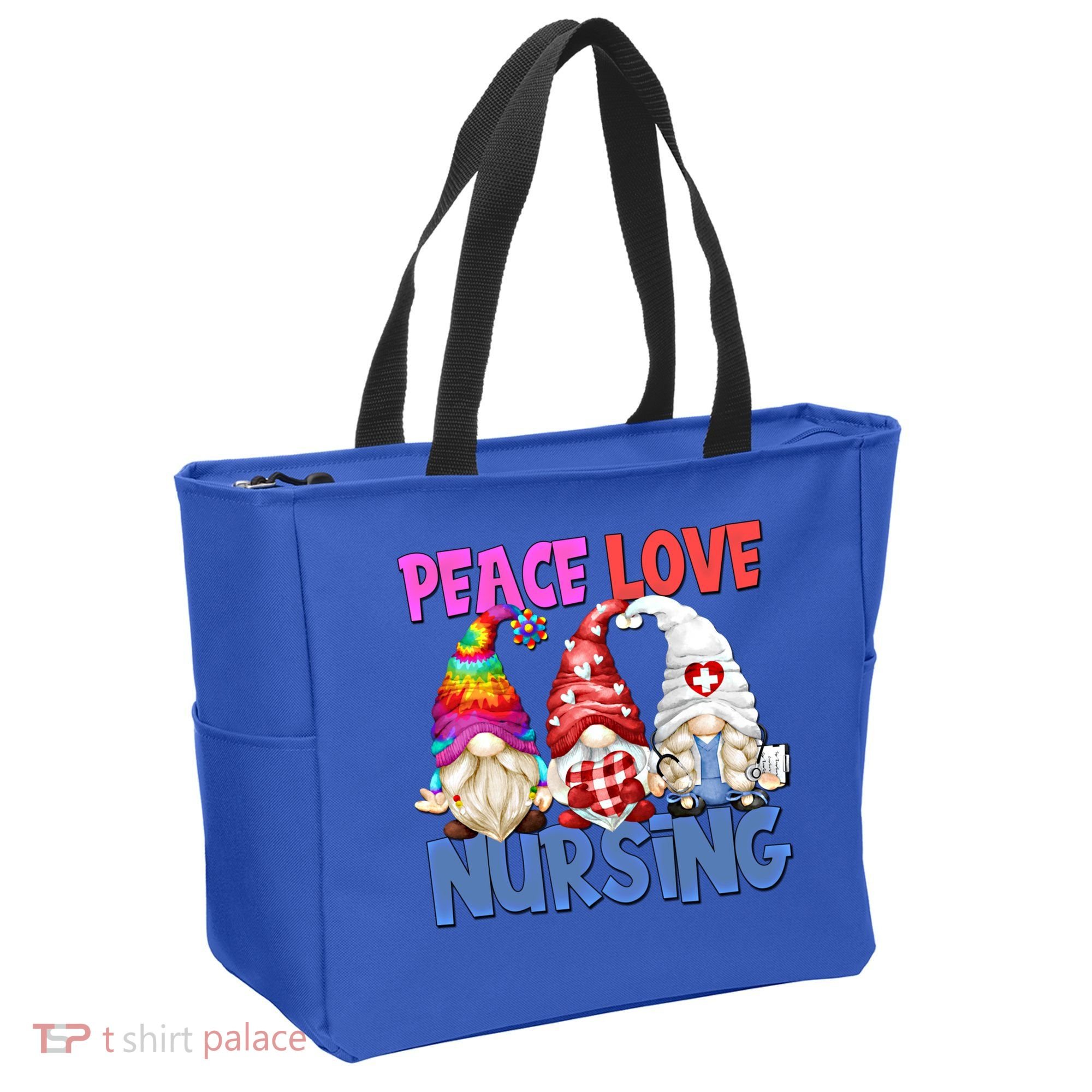 Funny Peace Love Nursing Gnome And Certified Nurse Gift Tote Bag