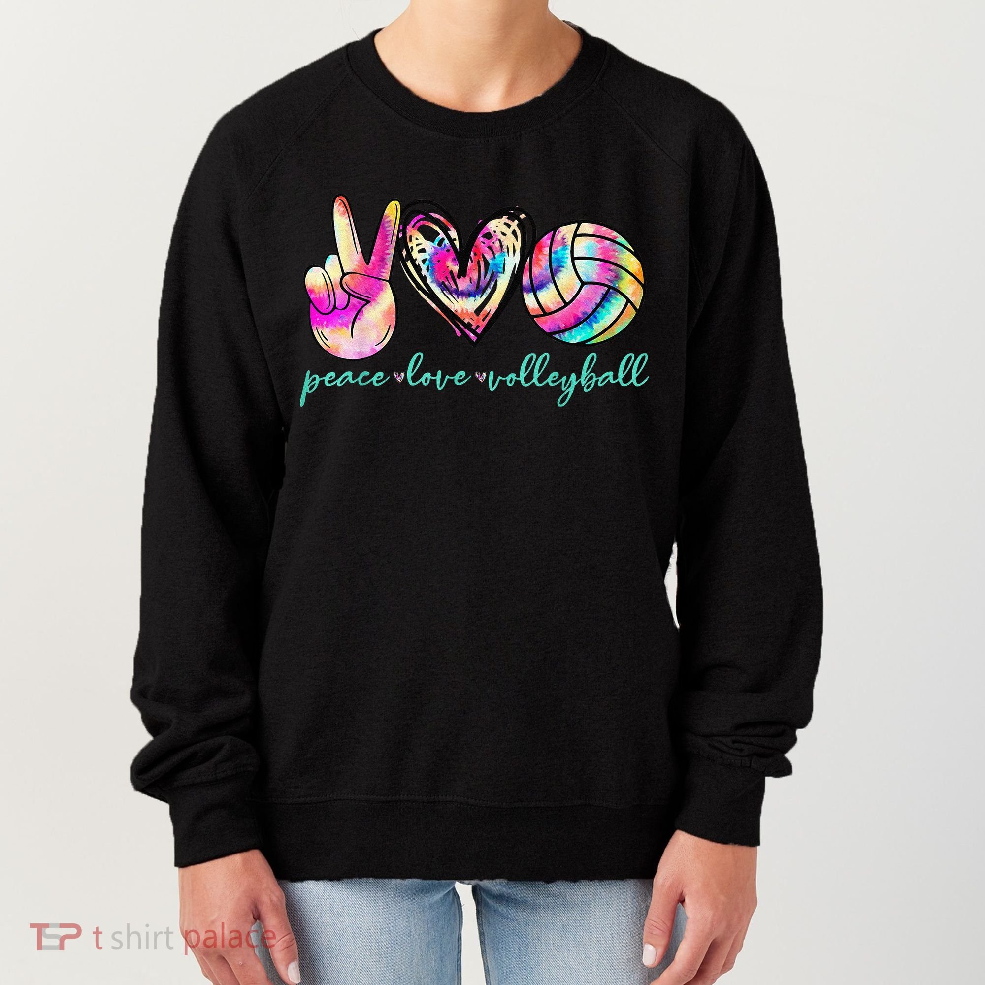 funny Peace Love Volleyball Player Tie Dye Style Women's Sweatshirt