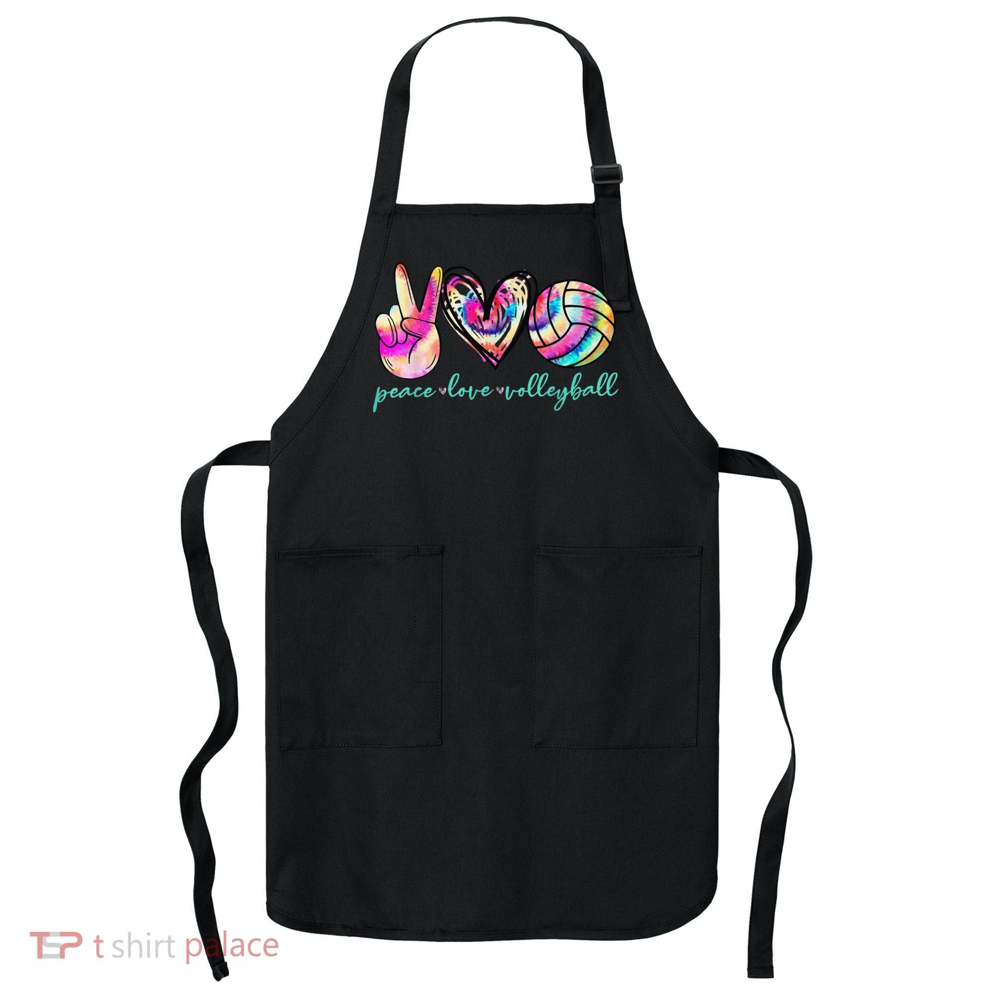 funny Peace Love Volleyball Player Tie Dye Style Apron