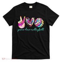 funny Peace Love Volleyball Player Tie Dye Style T-Shirt thumb 0