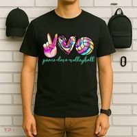funny Peace Love Volleyball Player Tie Dye Style T-Shirt thumb 6