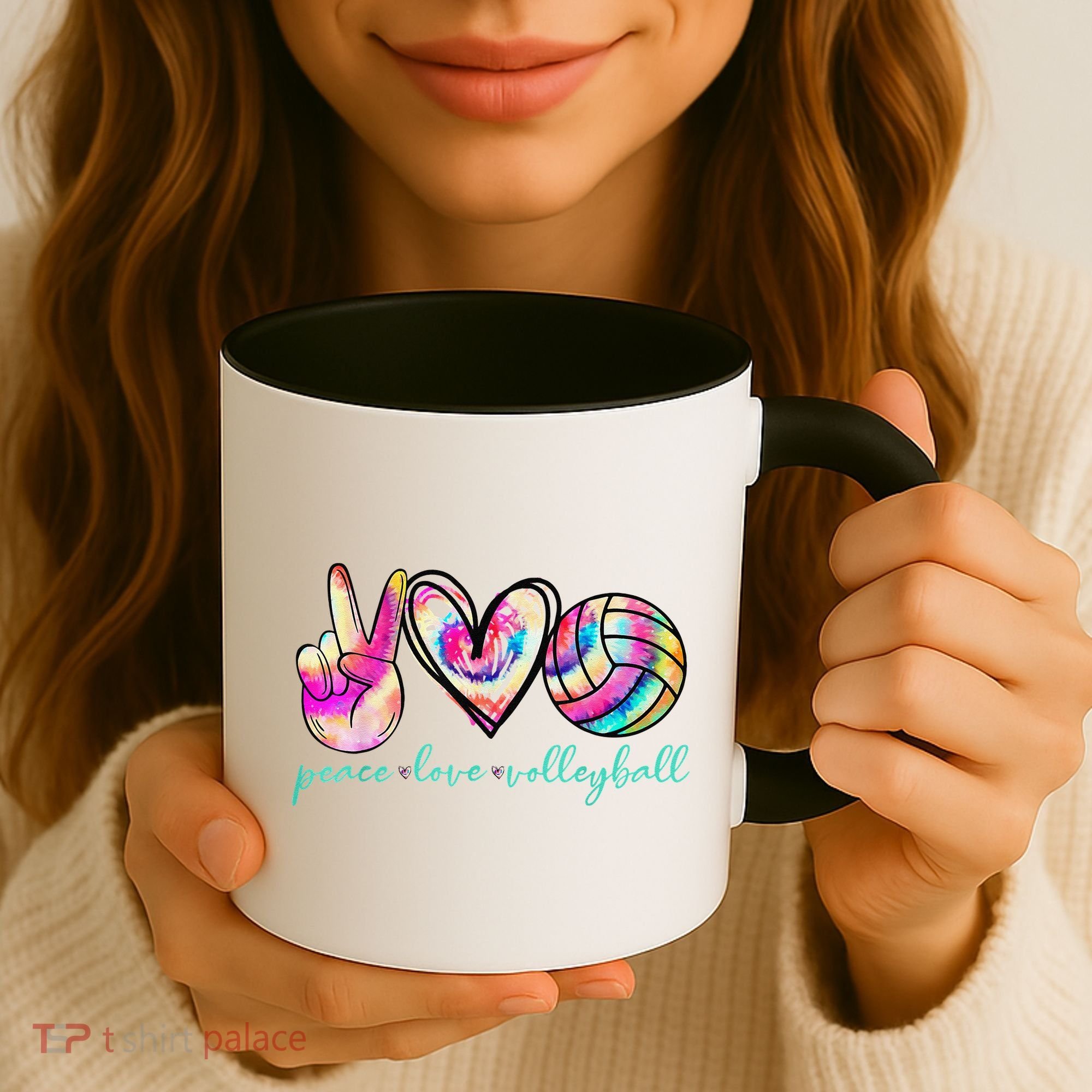 funny Peace Love Volleyball Player Tie Dye Style Coffee Mug