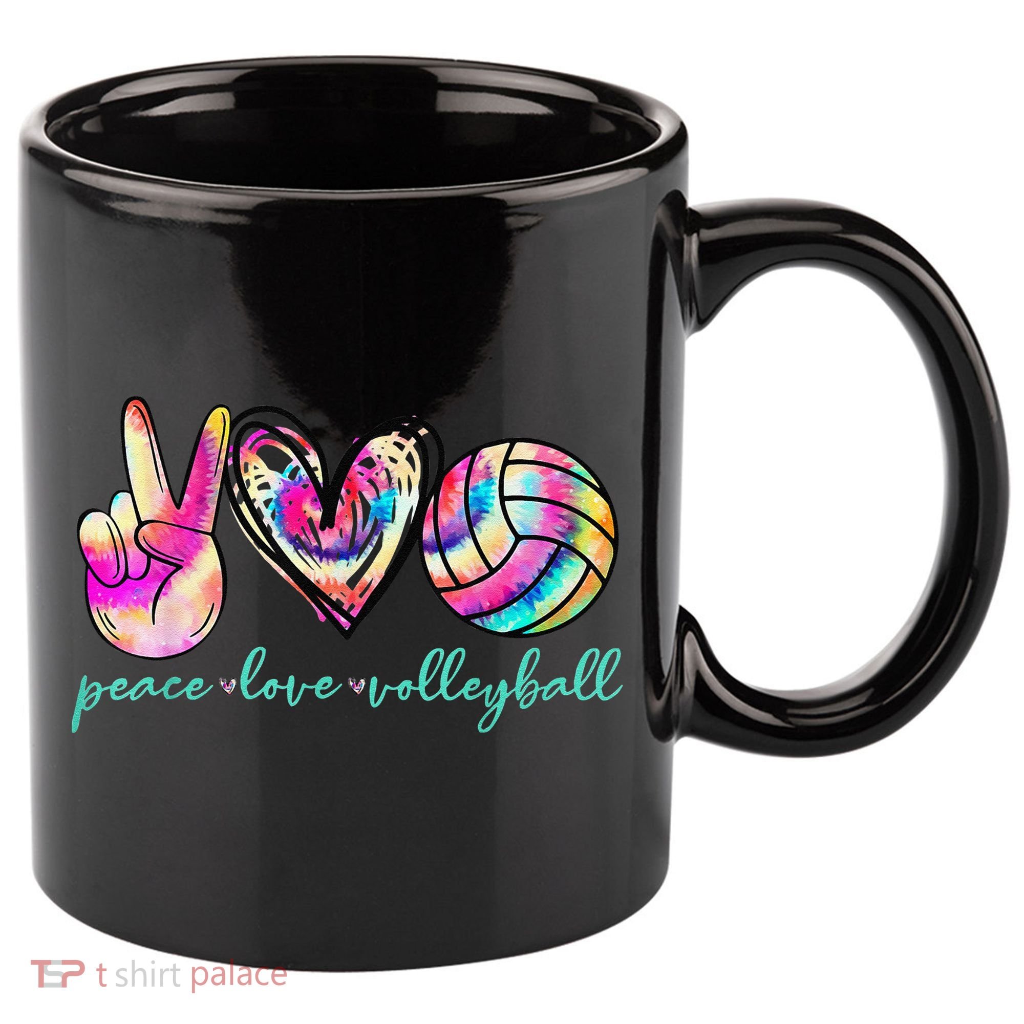 funny Peace Love Volleyball Player Tie Dye Style 11oz C Handle Ceramic Mug