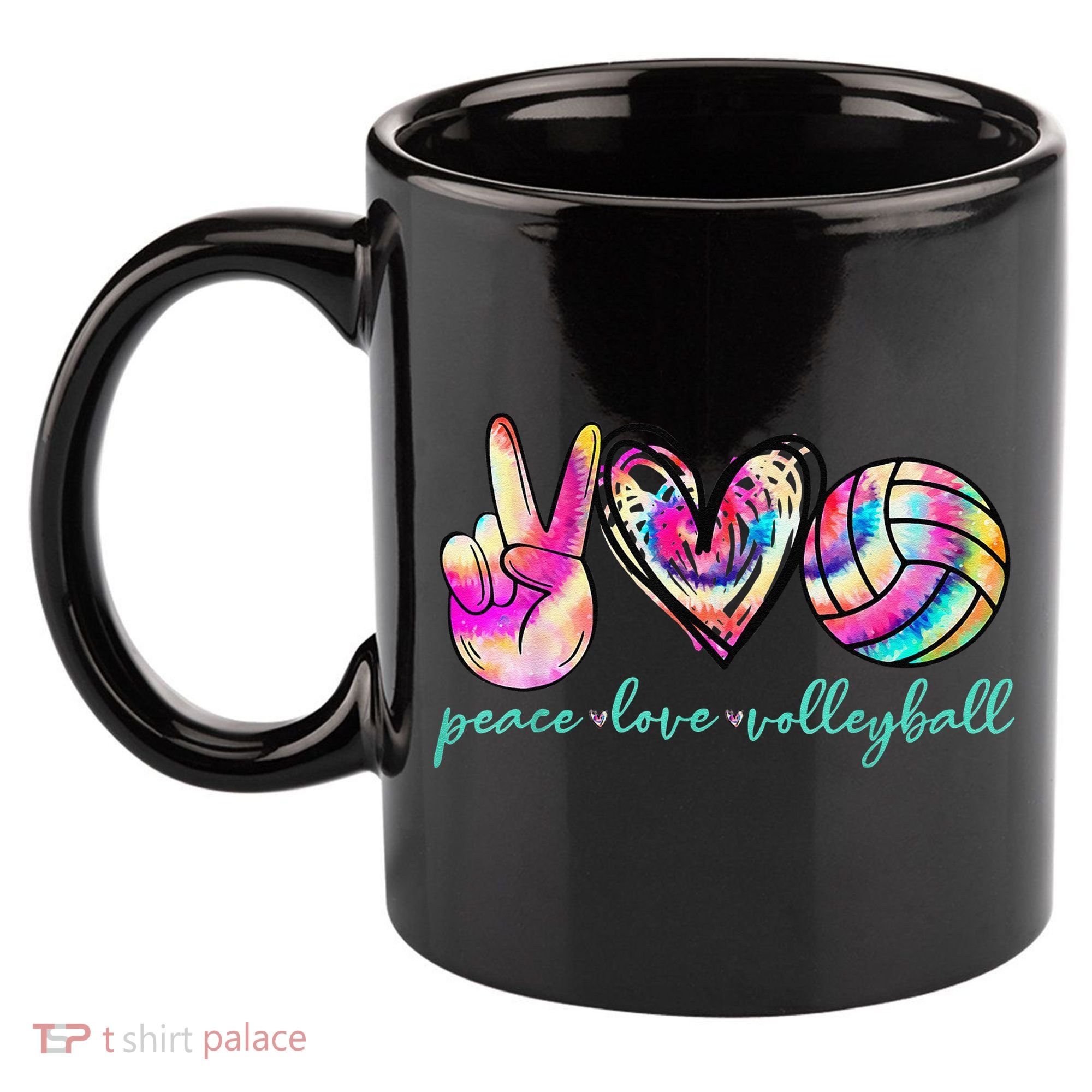funny Peace Love Volleyball Player Tie Dye Style 11oz C Handle Ceramic Mug