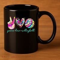 funny Peace Love Volleyball Player Tie Dye Style 11oz C Handle Ceramic Mug thumb 3
