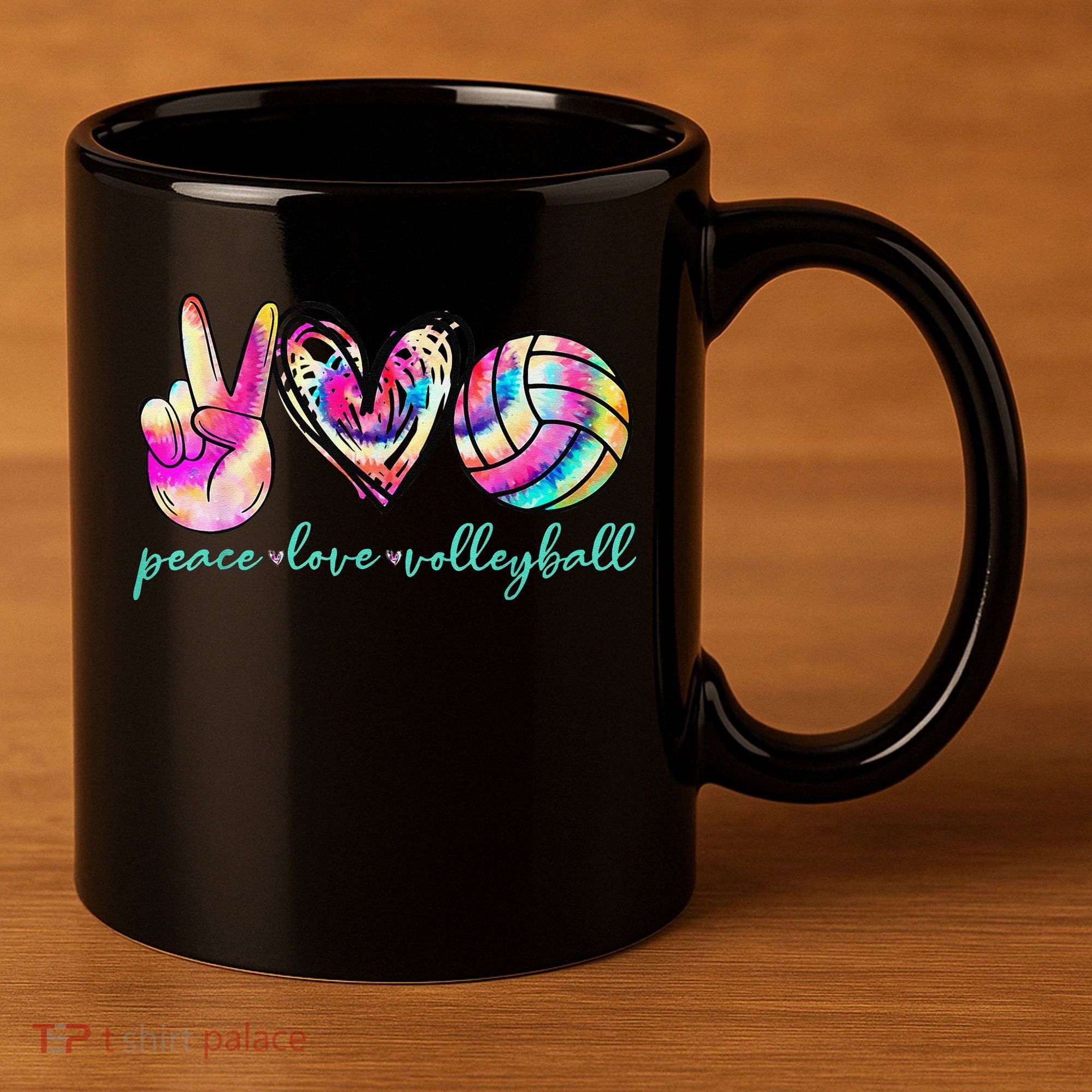 funny Peace Love Volleyball Player Tie Dye Style 11oz C Handle Ceramic Mug
