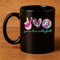 funny Peace Love Volleyball Player Tie Dye Style 11oz C Handle Ceramic Mug thumb 4