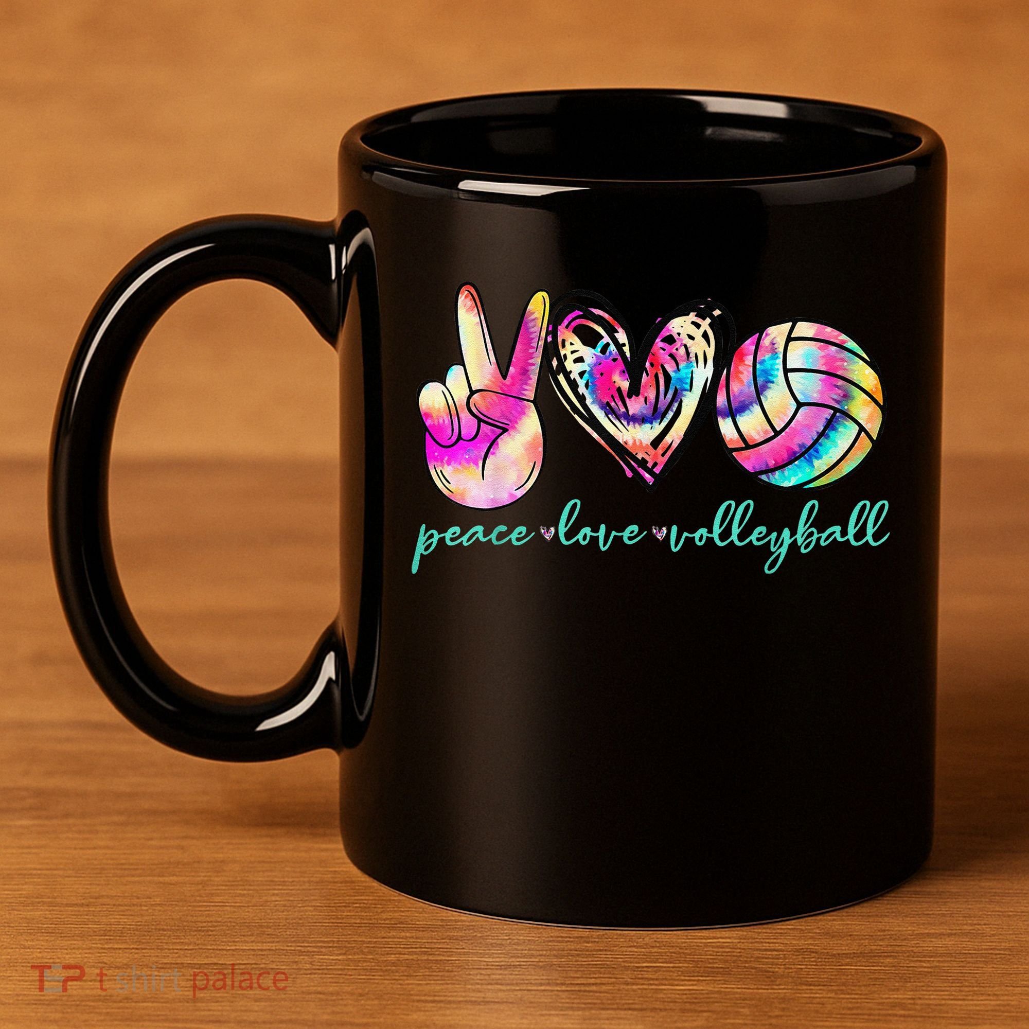 funny Peace Love Volleyball Player Tie Dye Style 11oz C Handle Ceramic Mug