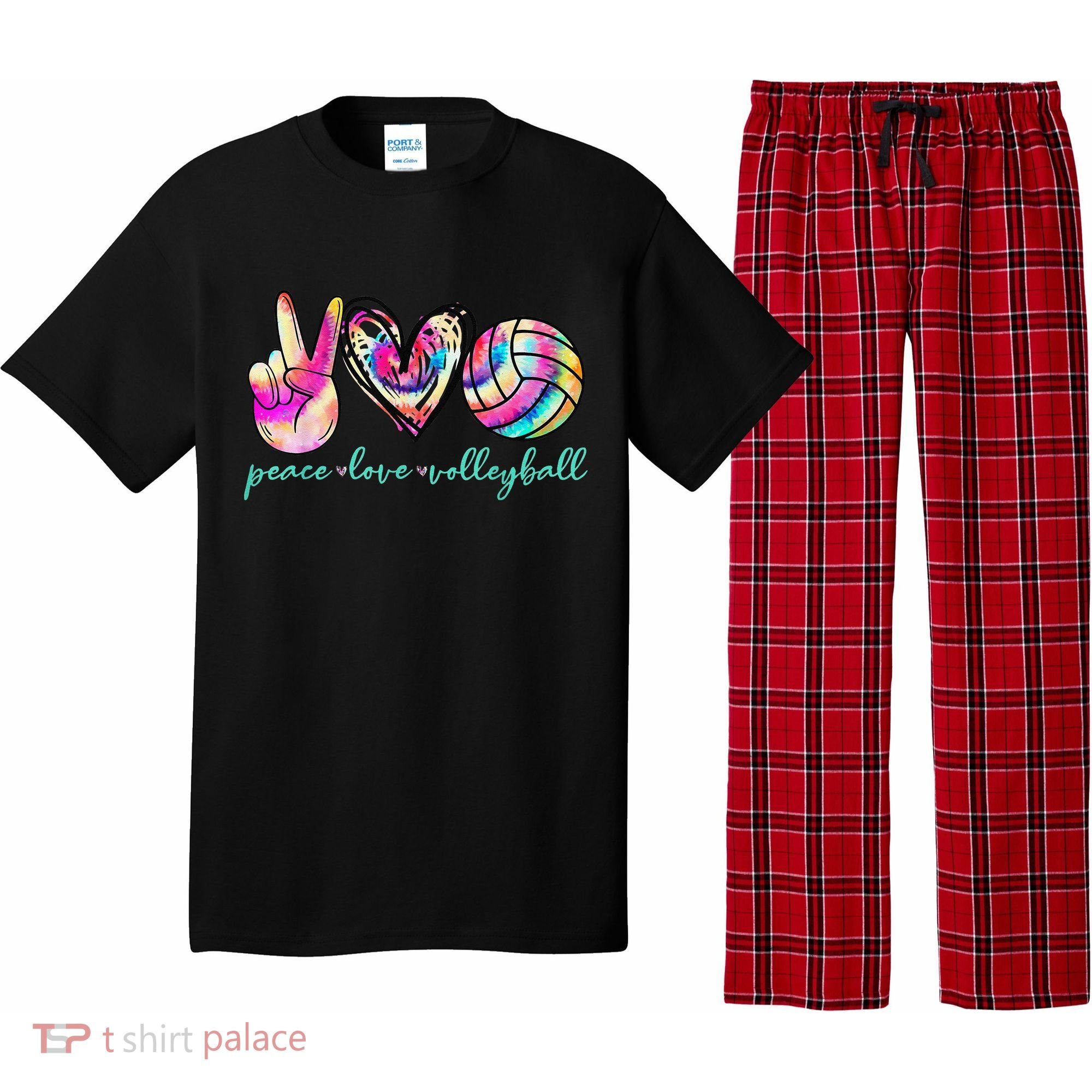 funny Peace Love Volleyball Player Tie Dye Style Pajama Set