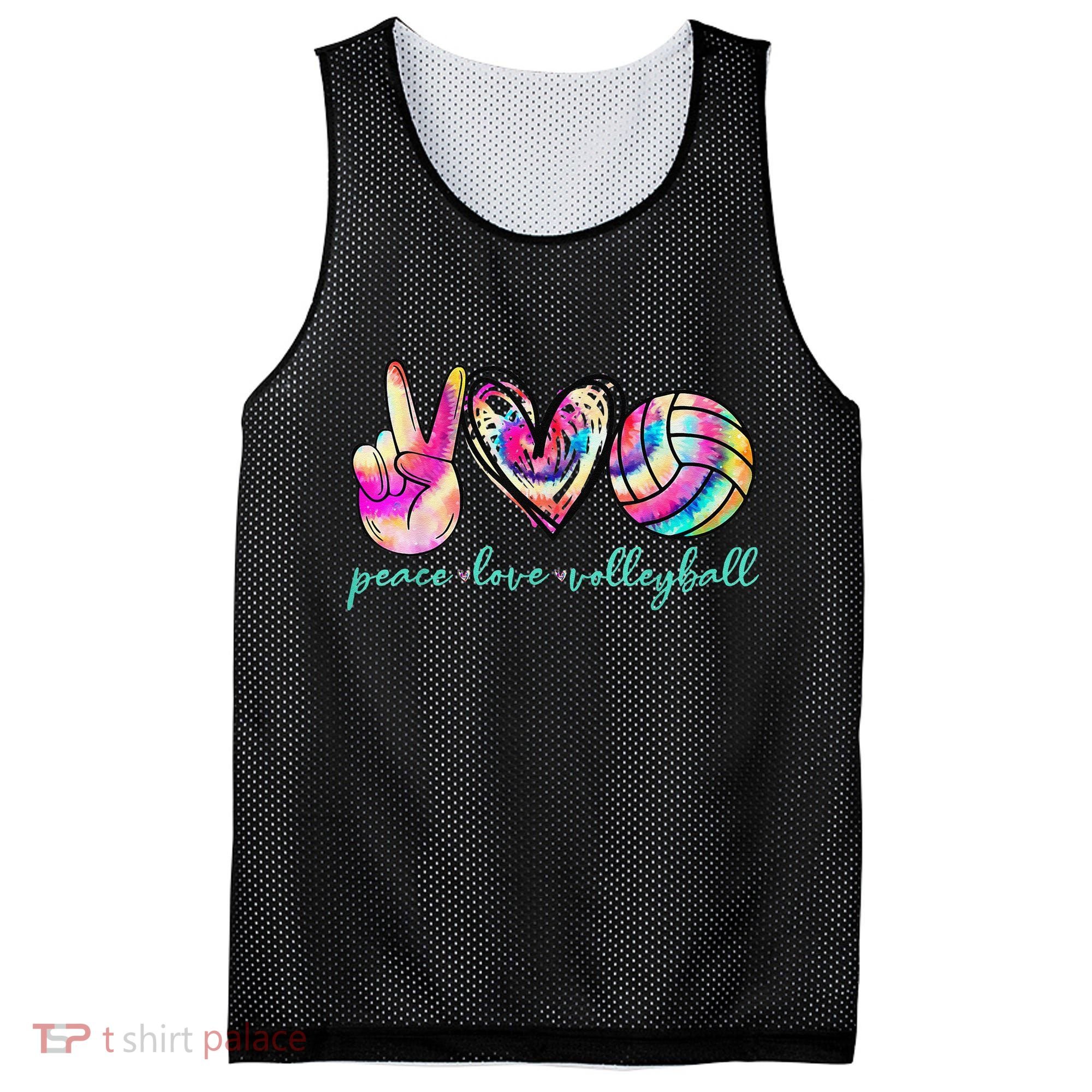 funny Peace Love Volleyball Player Tie Dye Style Mesh Reversible Basketball Jersey Tank