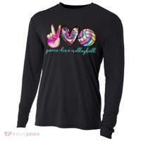 funny Peace Love Volleyball Player Tie Dye Style Cooling Performance Long Sleeve Crew thumb 0