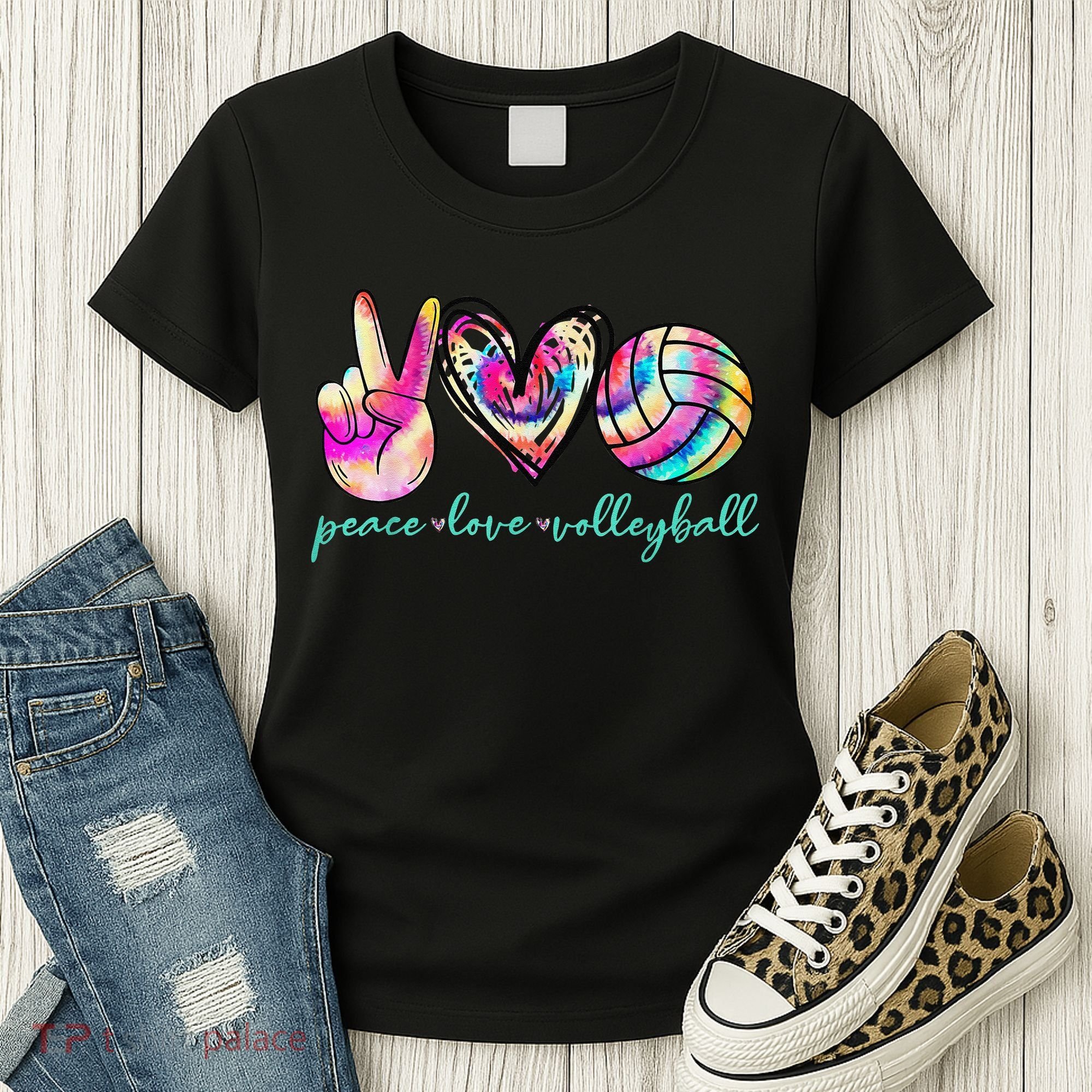 funny Peace Love Volleyball Player Tie Dye Style Women's T-Shirt