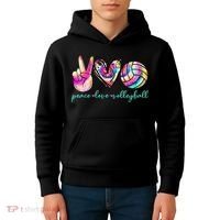 funny Peace Love Volleyball Player Tie Dye Style Kids Hoodie thumb 4