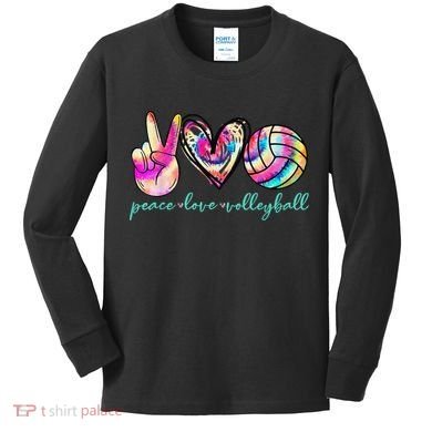 funny Peace Love Volleyball Player Tie Dye Style Kids Long Sleeve Shirt