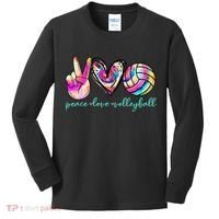 funny Peace Love Volleyball Player Tie Dye Style Kids Long Sleeve Shirt thumb 0