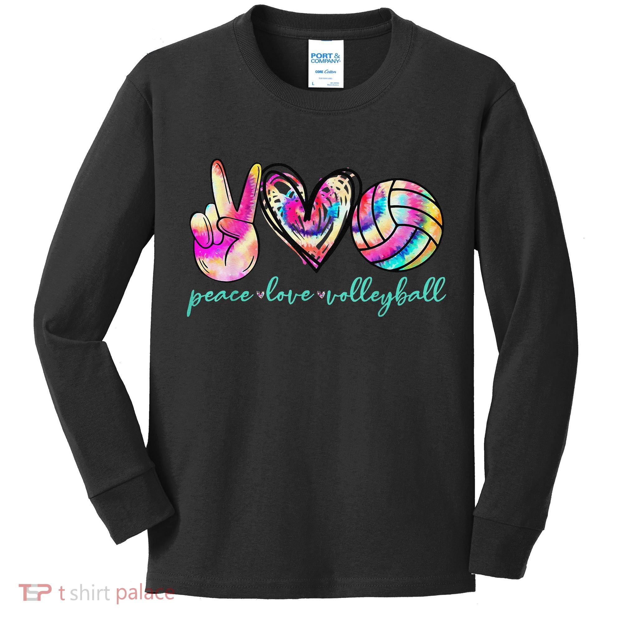 funny Peace Love Volleyball Player Tie Dye Style Kids Long Sleeve Shirt