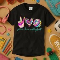 funny Peace Love Volleyball Player Tie Dye Style Kids T-Shirt thumb 3