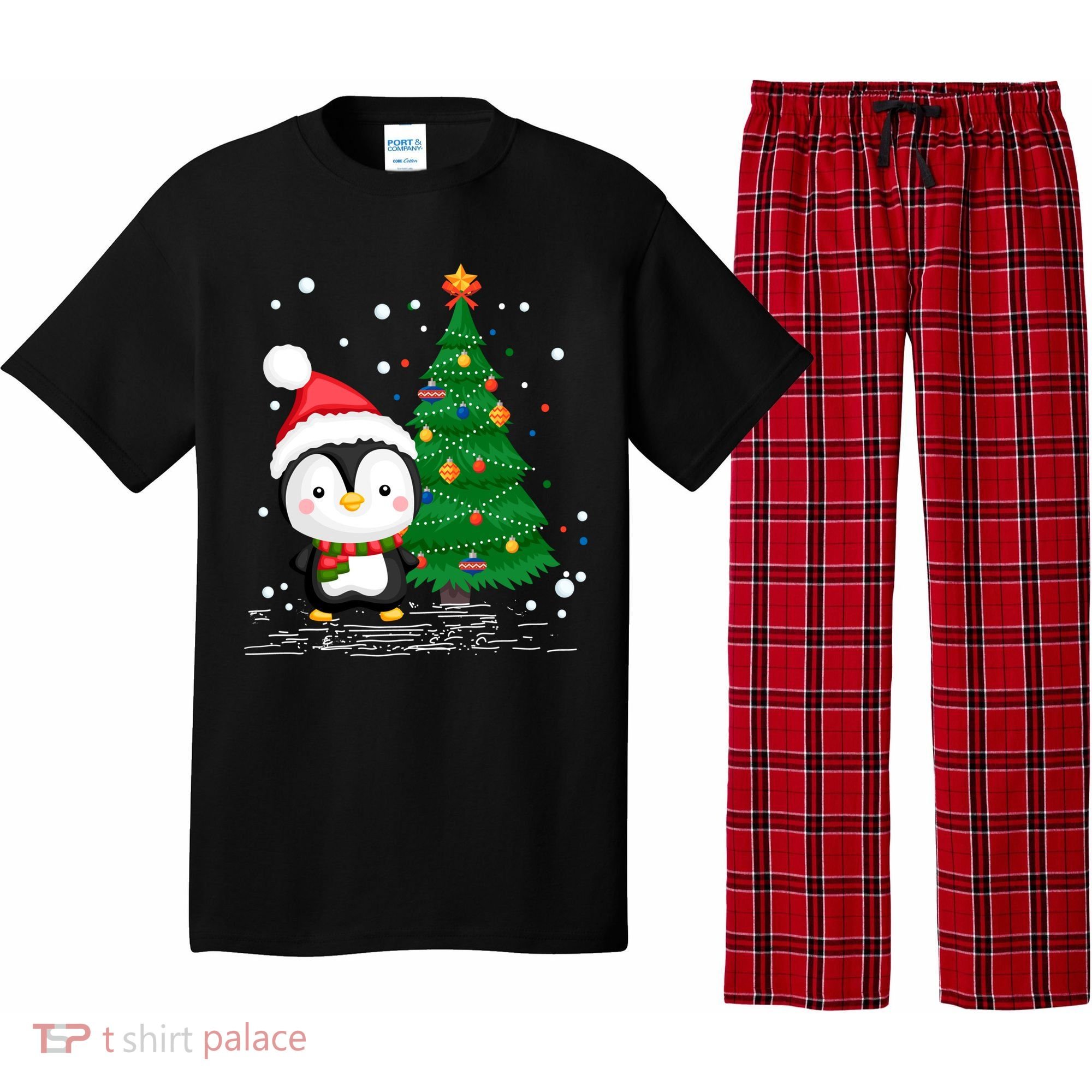 Funny Penguin Lover Gift Santa Hat Penguin Christmas Gift Pajama Set