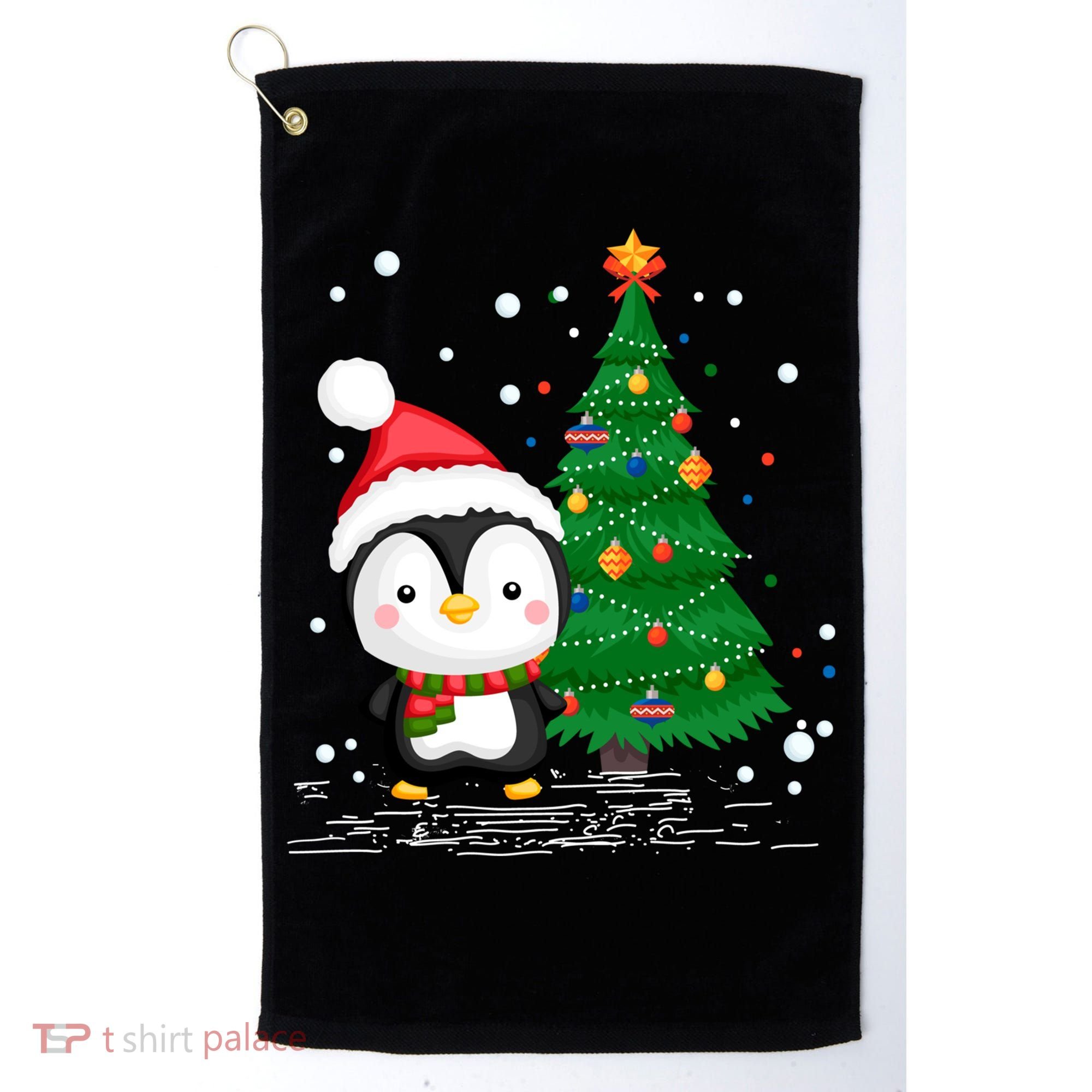 Funny Penguin Lover Gift Santa Hat Penguin Christmas Gift Golf Towel