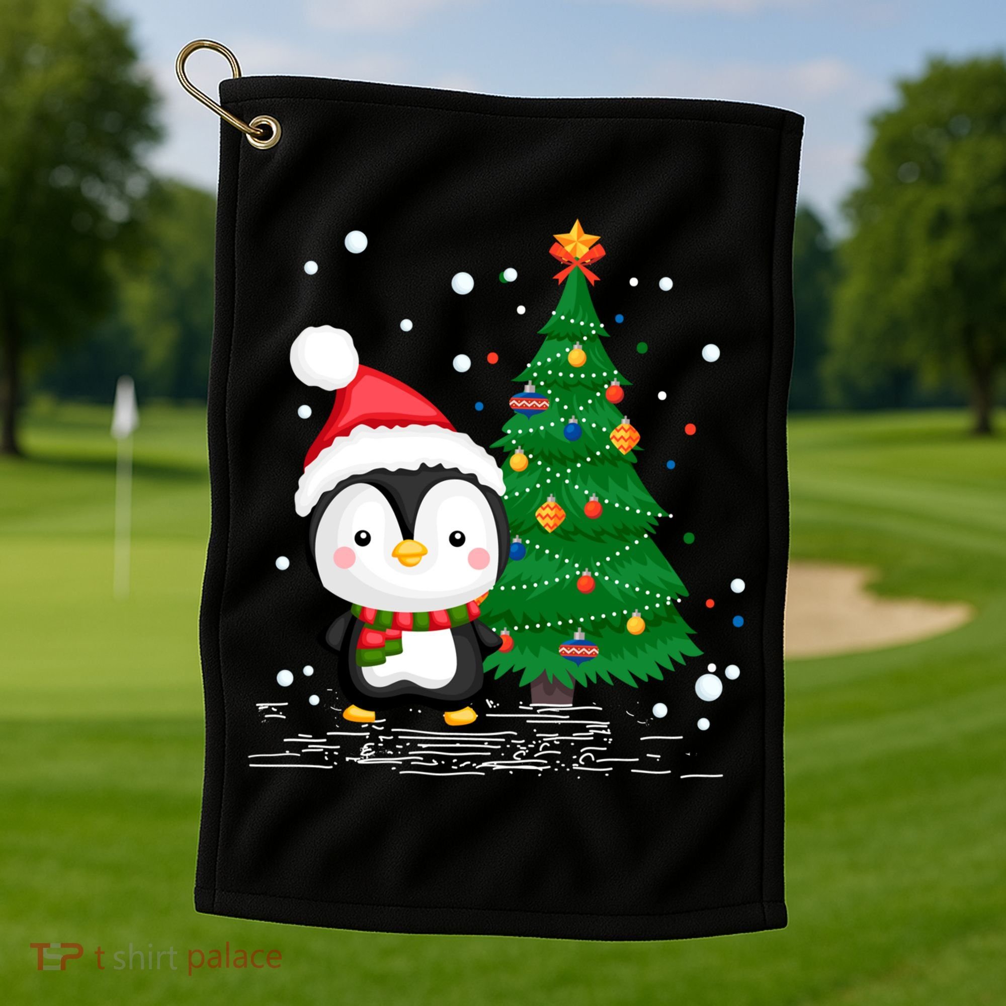 Funny Penguin Lover Gift Santa Hat Penguin Christmas Gift Golf Towel