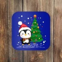 Funny Penguin Lover Gift Santa Hat Penguin Christmas Gift Coaster thumb 0